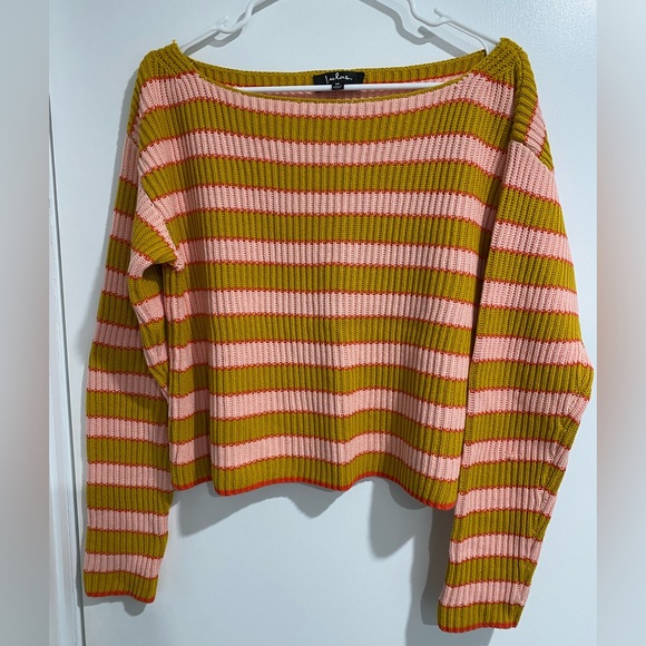 Lulus teyanna pink & mustard yellow striped sweater. Size M - Picture 4 of 10